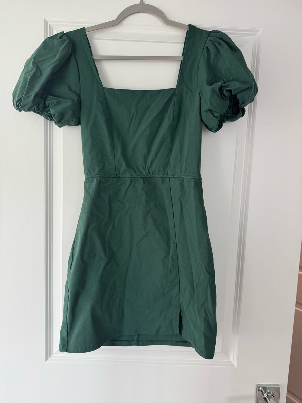Trixxi Forest Green Puff Sleeve Square Neck Mini Dress